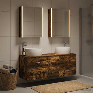 Set de mobilier pentru baie 5 buc. Stejar fumuriu