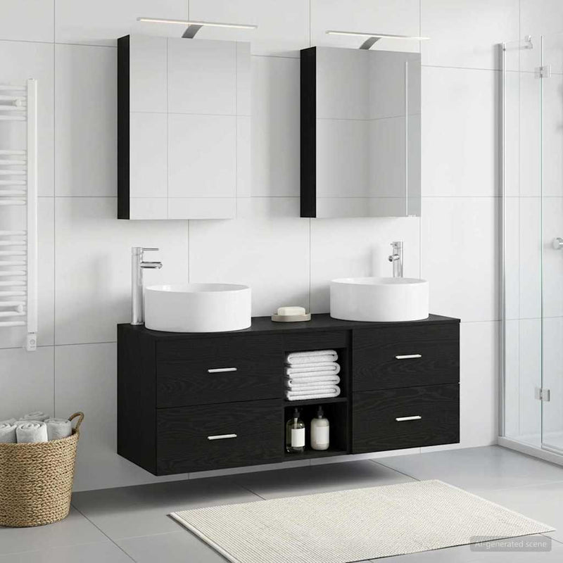 Set de mobilier pentru baie 5 buc. Stejar Negru