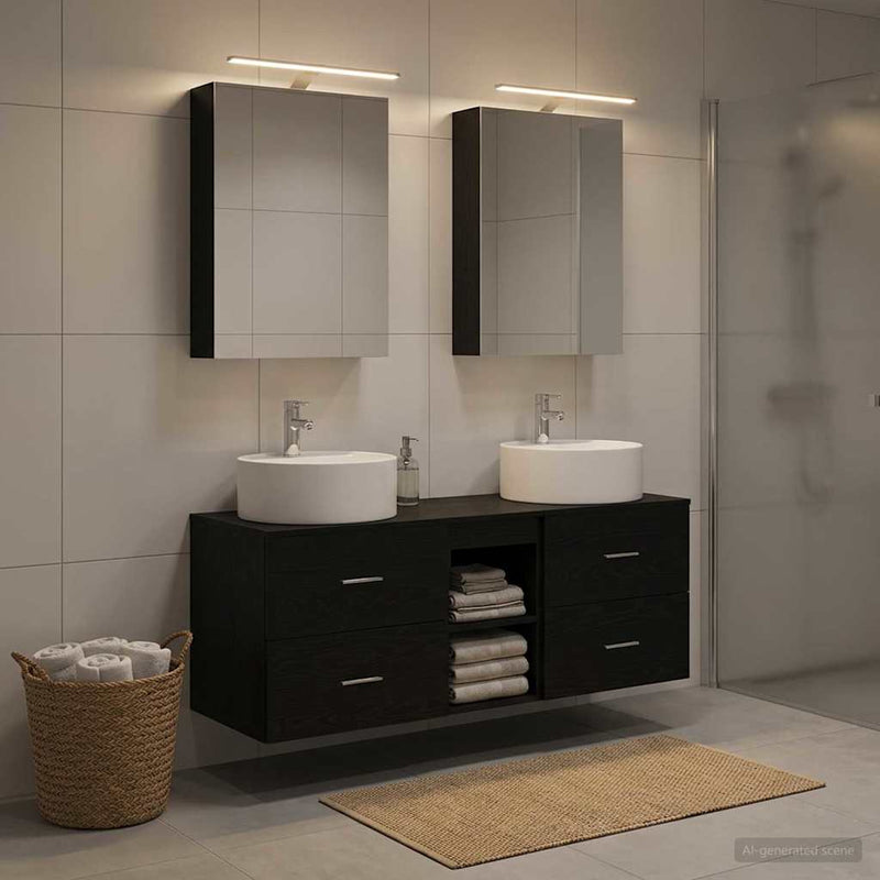 Set de mobilier pentru baie 5 buc. Stejar Negru