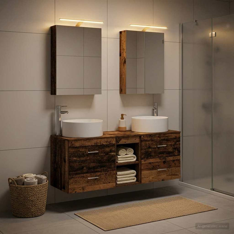 Set de mobilier pentru baie 5 buc. Lemn vechi