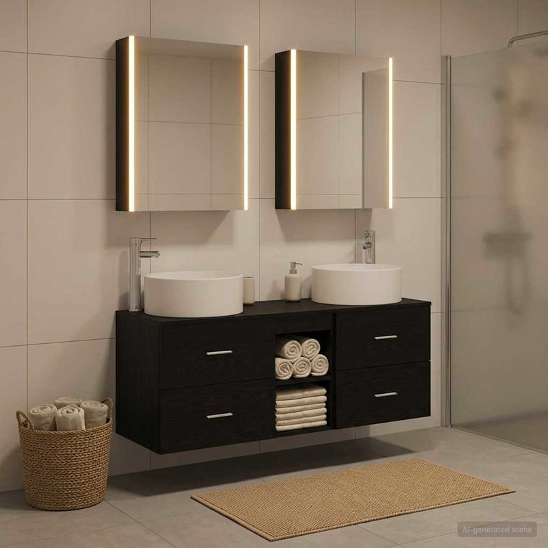 Set de mobilier pentru baie 5 buc. Stejar Negru