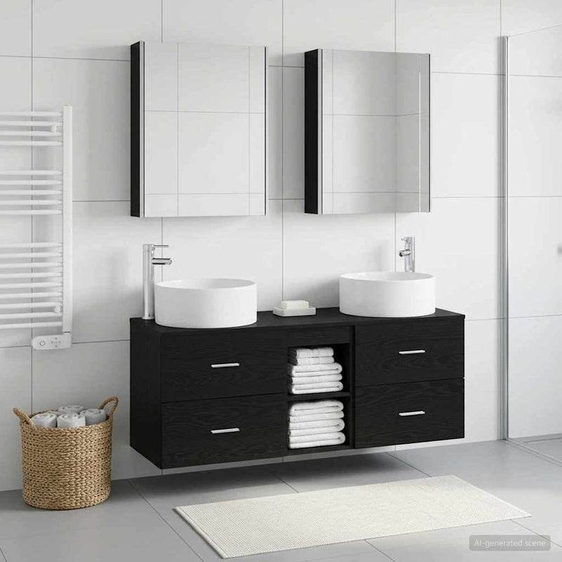 Set de mobilier pentru baie 5 buc. Stejar Negru