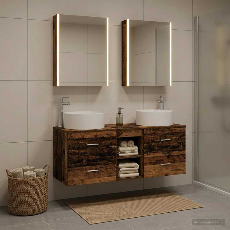 Set de mobilier pentru baie 5 buc. Lemn vechi