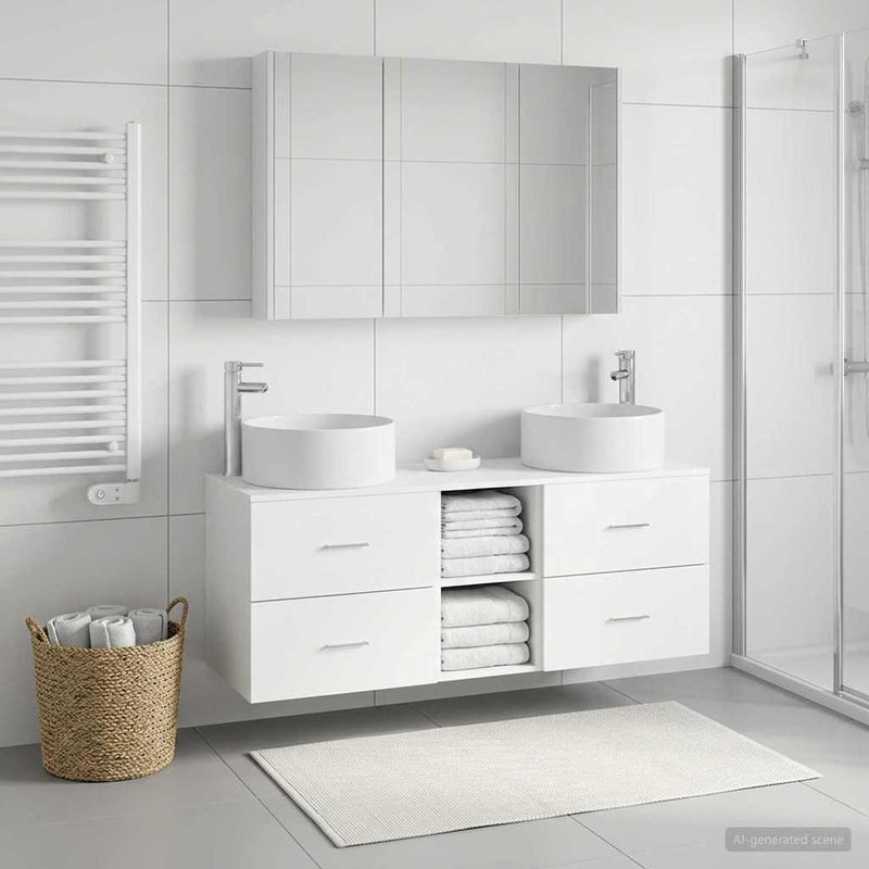 Set de mobilier pentru baie 4 buc. Alb Lemn prelucrat și sticlă