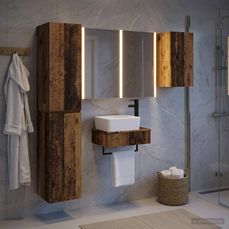 Set de mobilier pentru baie 5 buc. Lemn vechi