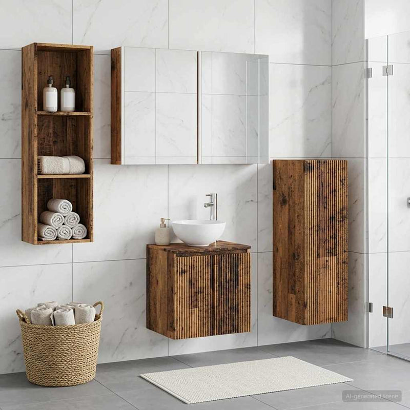 Set de mobilier pentru baie 4 buc. Lemn vechi