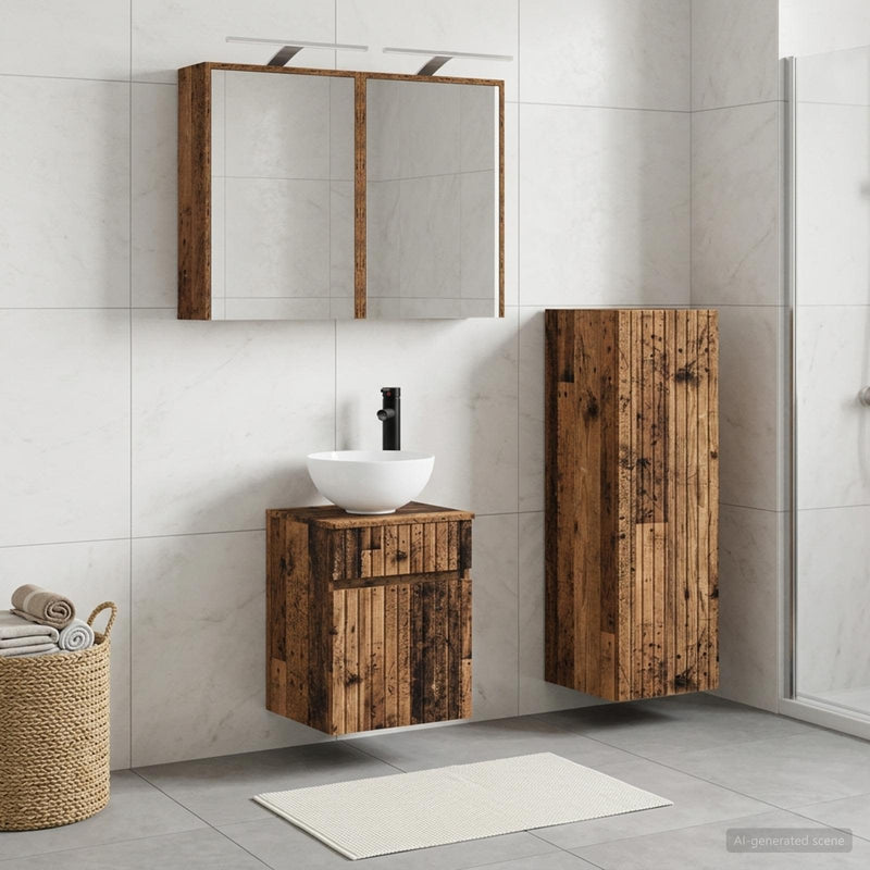 Set de mobilier pentru baie 4 buc. Lemn vechi