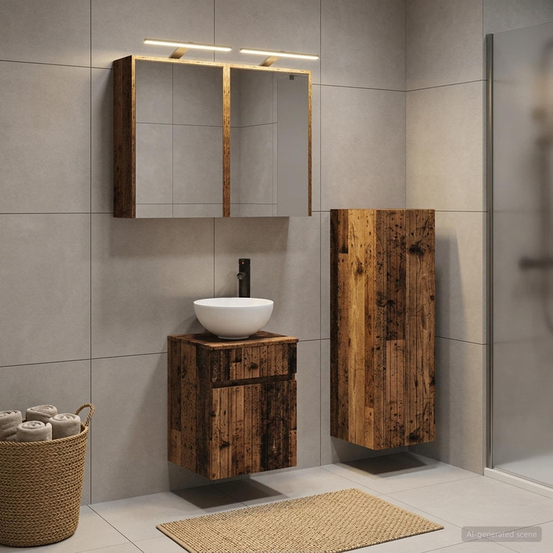 Set de mobilier pentru baie 4 buc. Lemn vechi