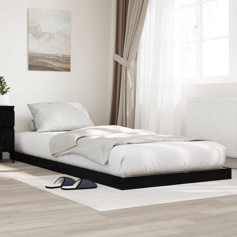 Cadru de pat de podea Stejar Negru 75 x 190 cm Lemn prelucrat