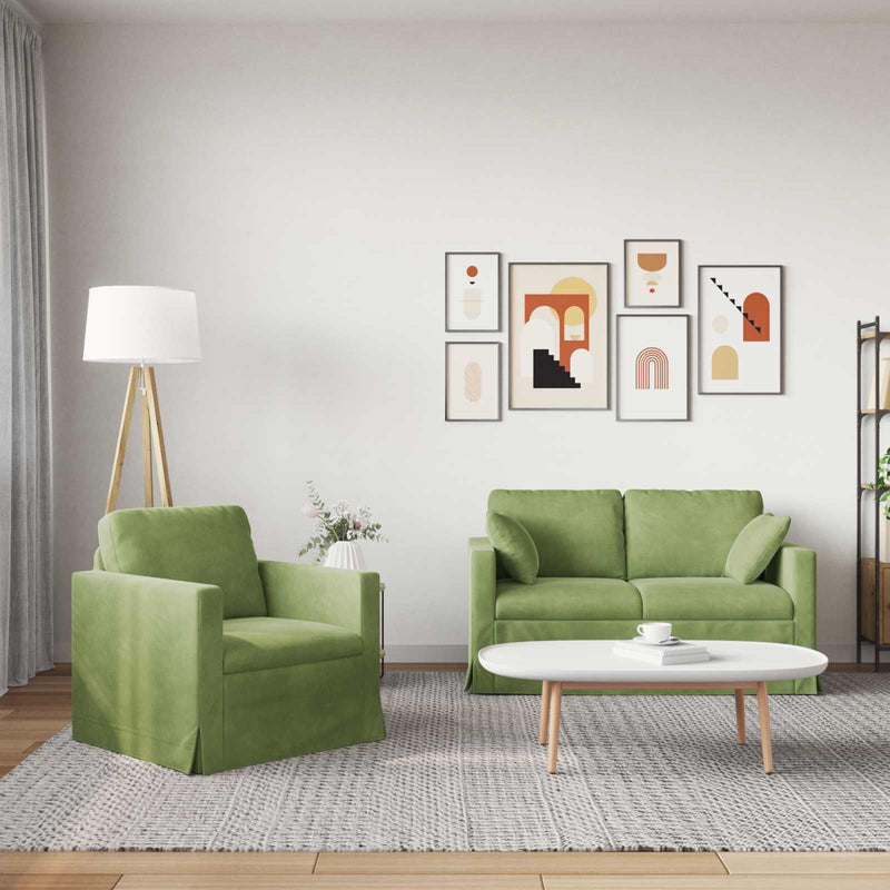Set de canapea 2 buc. Verde deschis Catifea