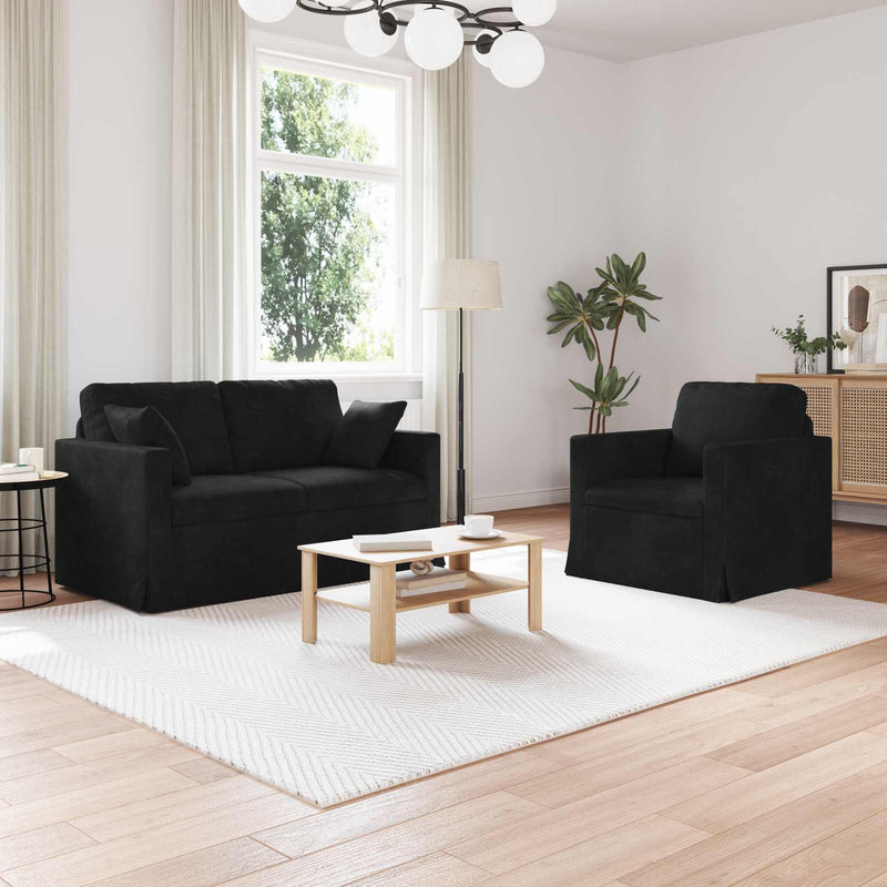 Set de canapea 2 buc. Negru Catifea