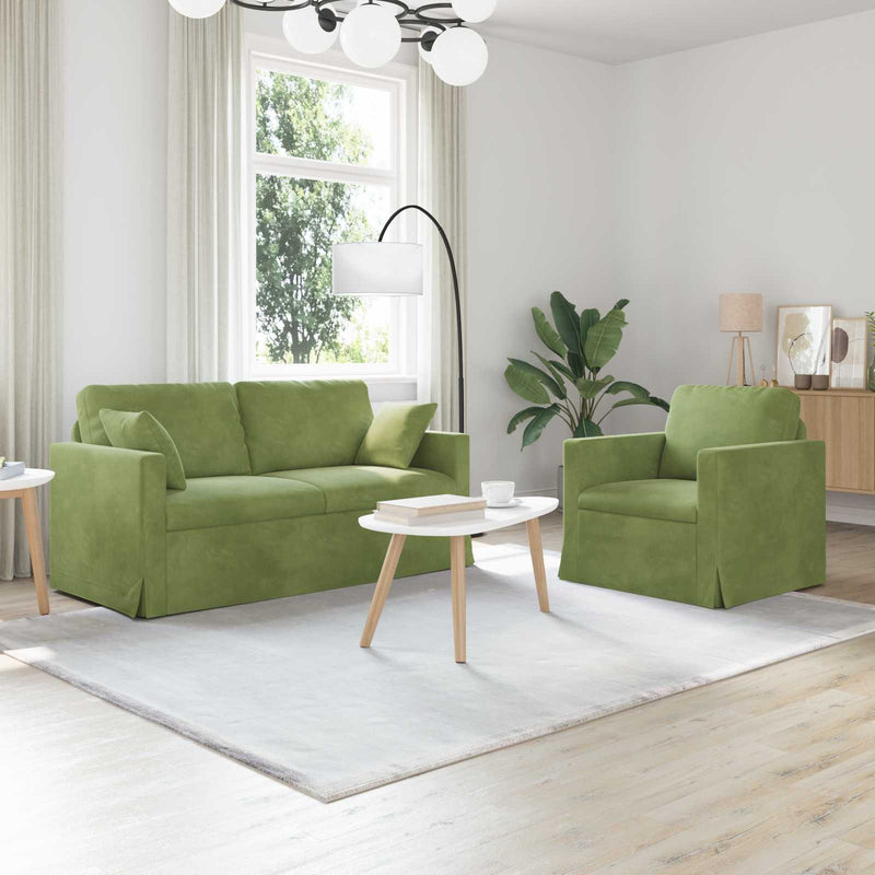 Set de canapea 2 buc. Verde deschis Catifea