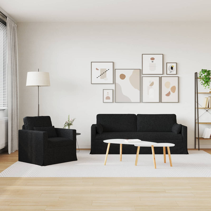 Set de canapea 2 buc. Negru țesătură