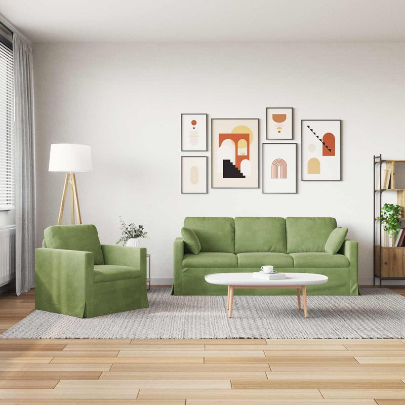 Set de canapea 2 buc. Verde deschis Catifea