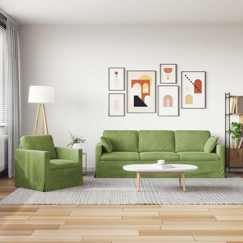 Set de canapea 2 buc. Verde deschis Catifea