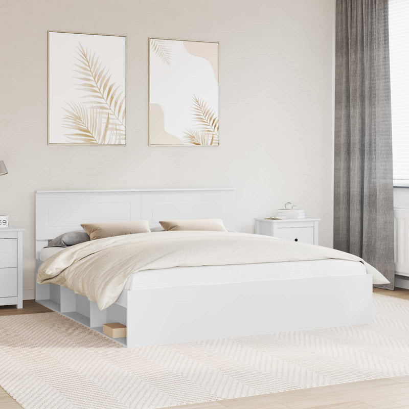Cadru de pat cu headboard Alb 200 x 200 cm Lemn prelucrat