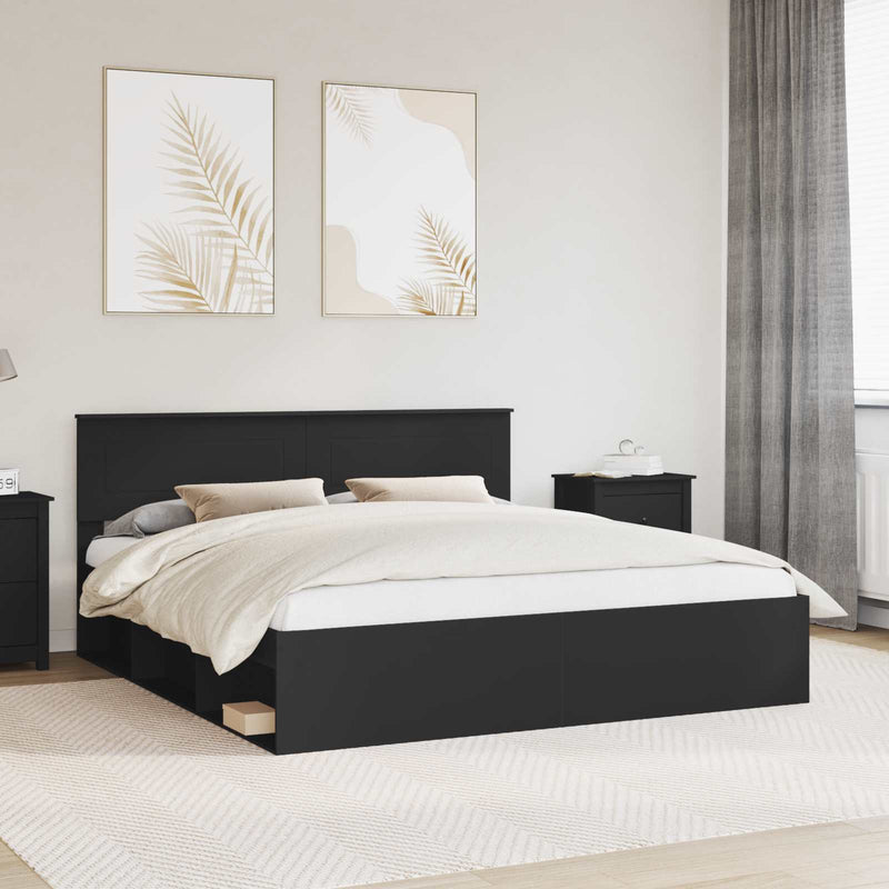 Cadru de pat cu headboard Negru 200 x 200 cm Lemn prelucrat