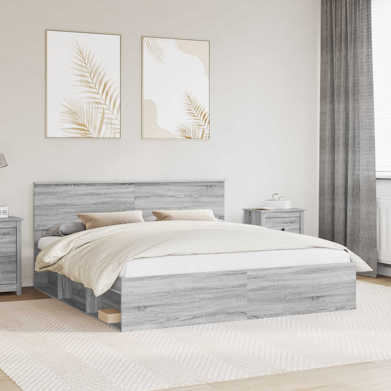 Cadru de pat Gri Sonoma 200 x 200 cm Lemn prelucrat