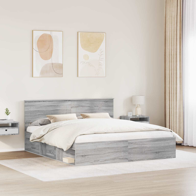 Cadru de pat Gri Sonoma 200 x 200 cm Lemn prelucrat