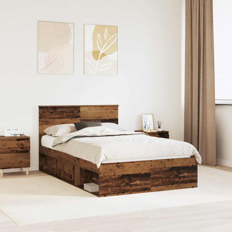 Cadru de pat Lemn vechi 135 x 190 cm Lemn prelucrat