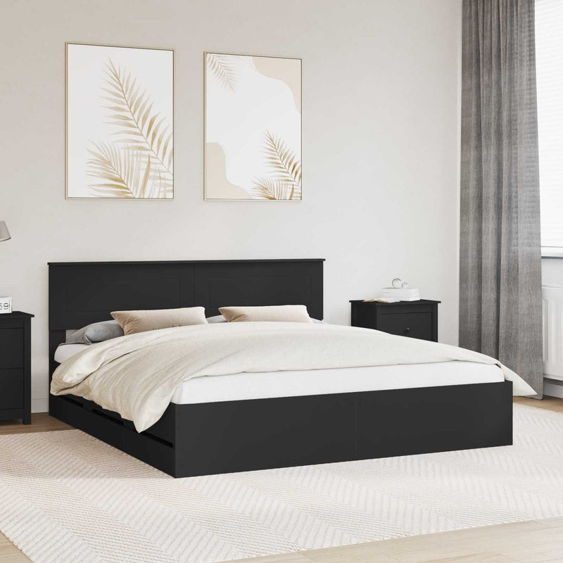 Cadru de pat cu sertar Negru 200 x 200 cm Lemn Ingineresc