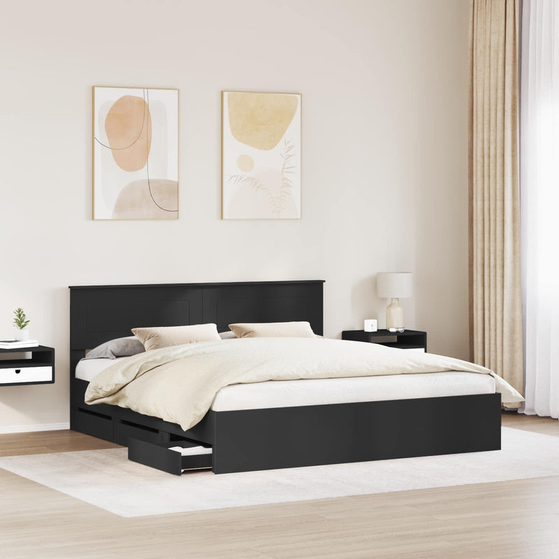 Cadru de pat cu sertar Negru 200 x 200 cm Lemn Ingineresc
