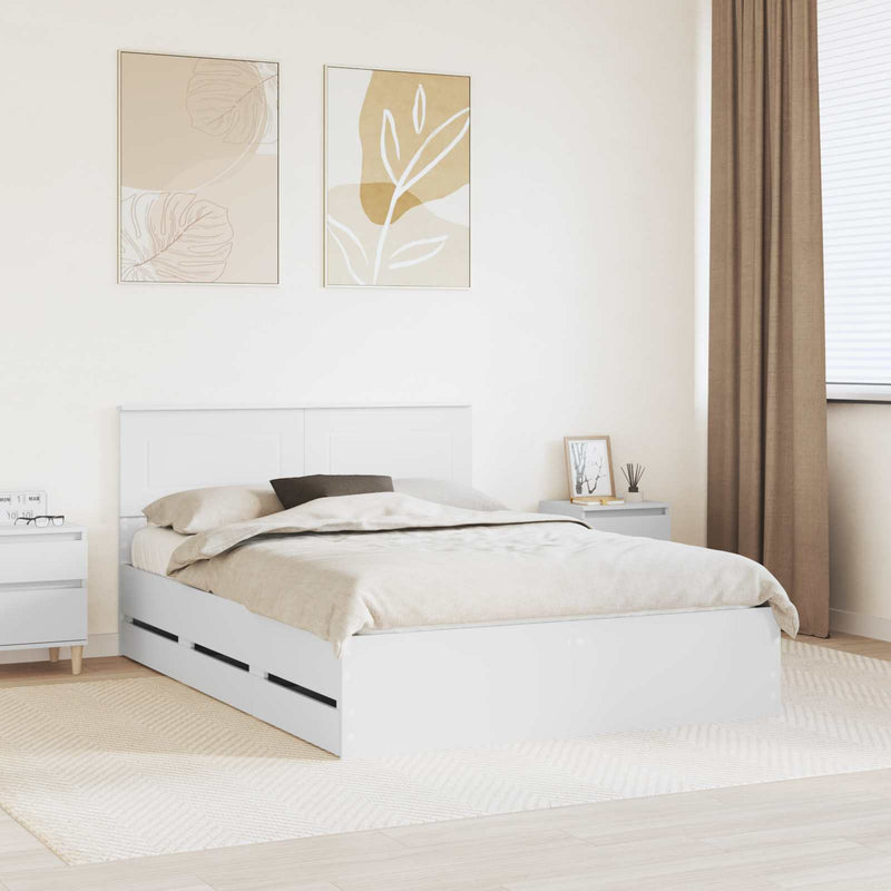 Cadru de pat cu sertar Alb 140 x 190 cm Lemn Ingineresc