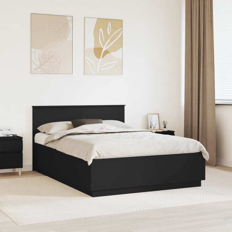 Cadru de pat cu benzi LED Negru 150 x 200 cm Lemn prelucrat