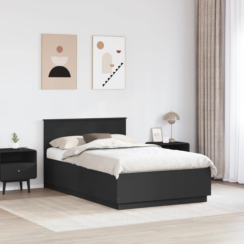 Cadru de pat cu headboard Negru 135 x 190 cm Lemn prelucrat
