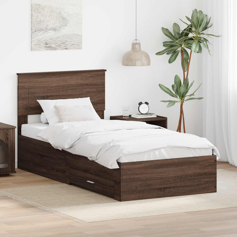 Cadru de pat cu sertar Stejar marron și argintiu 75 x 190 cm