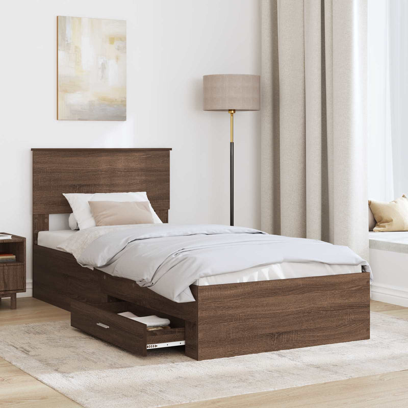 Cadru de pat cu sertar Stejar marron și argintiu 75 x 190 cm