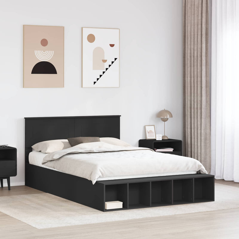 Cadru de pat cu raft Manual Negru 150 x 200 cm Lemn prelucrat