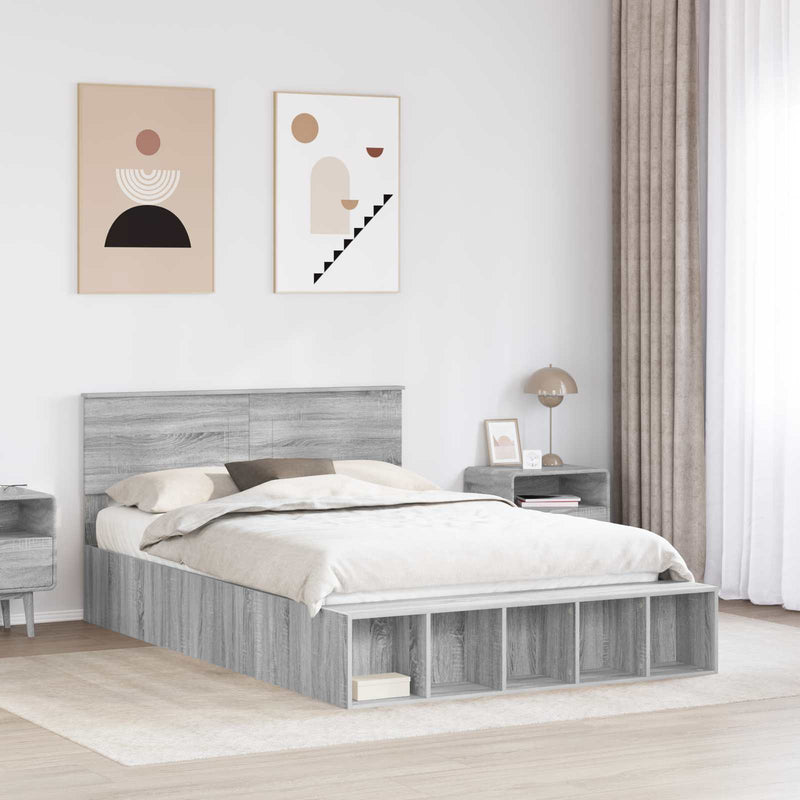 Cadru de pat cu raft Gri Sonoma 150 x 200 cm Lemn prelucrat