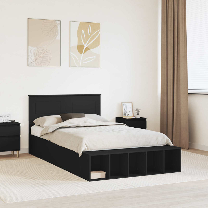 Cadru de pat cu raft Manual Negru 135 x 190 cm Lemn prelucrat