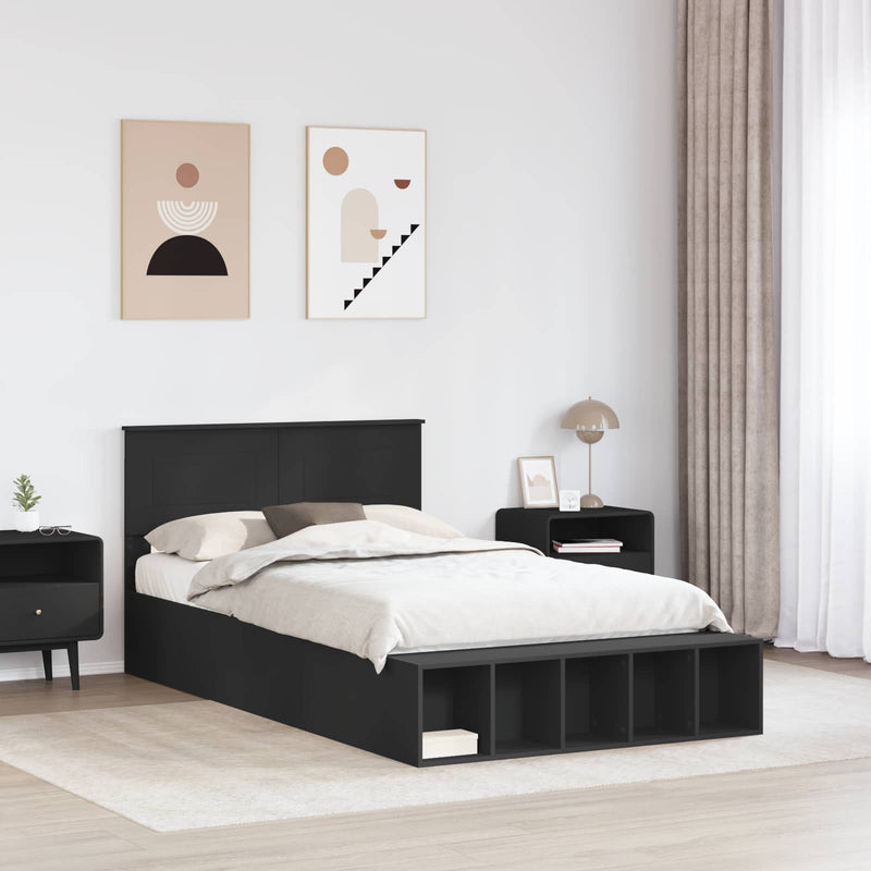 Cadru de pat cu raft Manual Negru 135 x 190 cm Lemn prelucrat