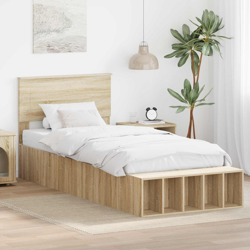 Cadru de pat cu raft Stejar Sonoma 90 x 190 cm Lemn prelucrat