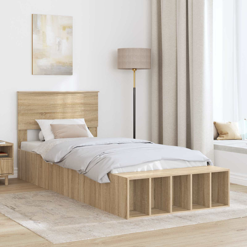 Cadru de pat cu raft Stejar Sonoma 90 x 190 cm Lemn prelucrat