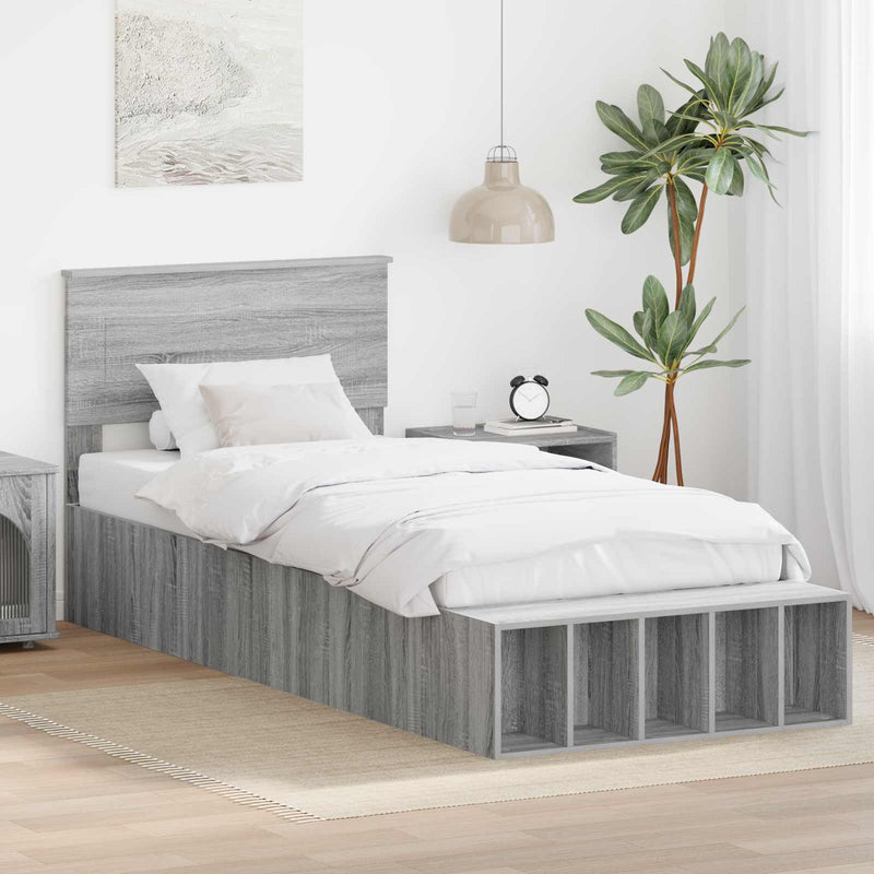 Cadru de pat cu raft Gri Sonoma 75 x 190 cm Lemn prelucrat