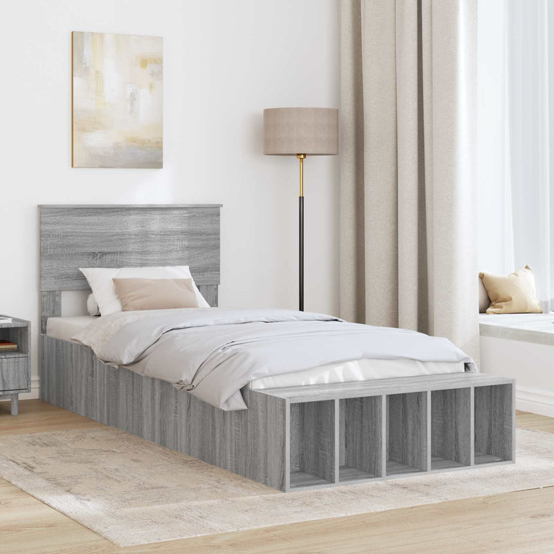 Cadru de pat cu raft Gri Sonoma 75 x 190 cm Lemn prelucrat