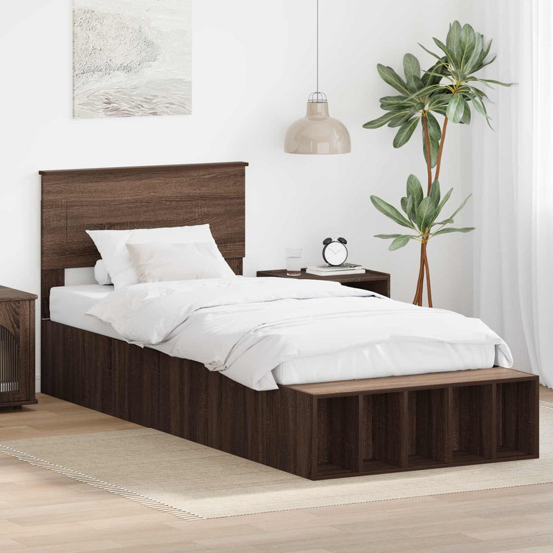 Cadru de pat cu raft Stejar închis 75 x 190 cm Lemn prelucrat
