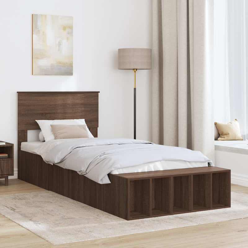 Cadru de pat cu raft Stejar închis 75 x 190 cm Lemn prelucrat