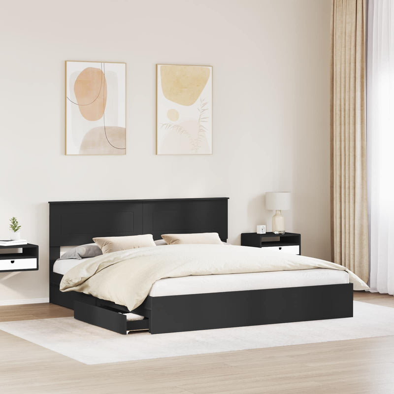 Pat cu storage cu sertar Negru 200 x 200 cm Lemn prelucrat
