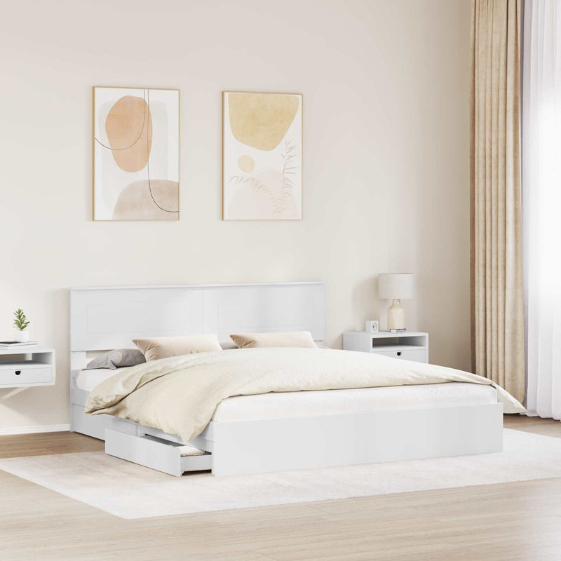 Pat cu storage cu sertar Alb 180 x 200 cm Lemn prelucrat