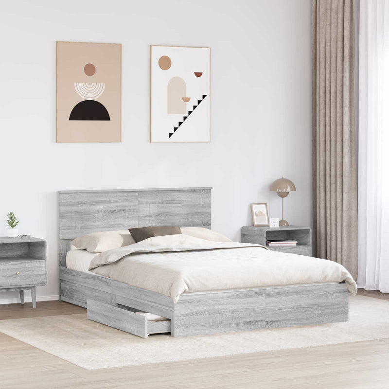 Pat cu storage cu sertar Gri Sonoma 160 x 200 cm Lemn prelucrat