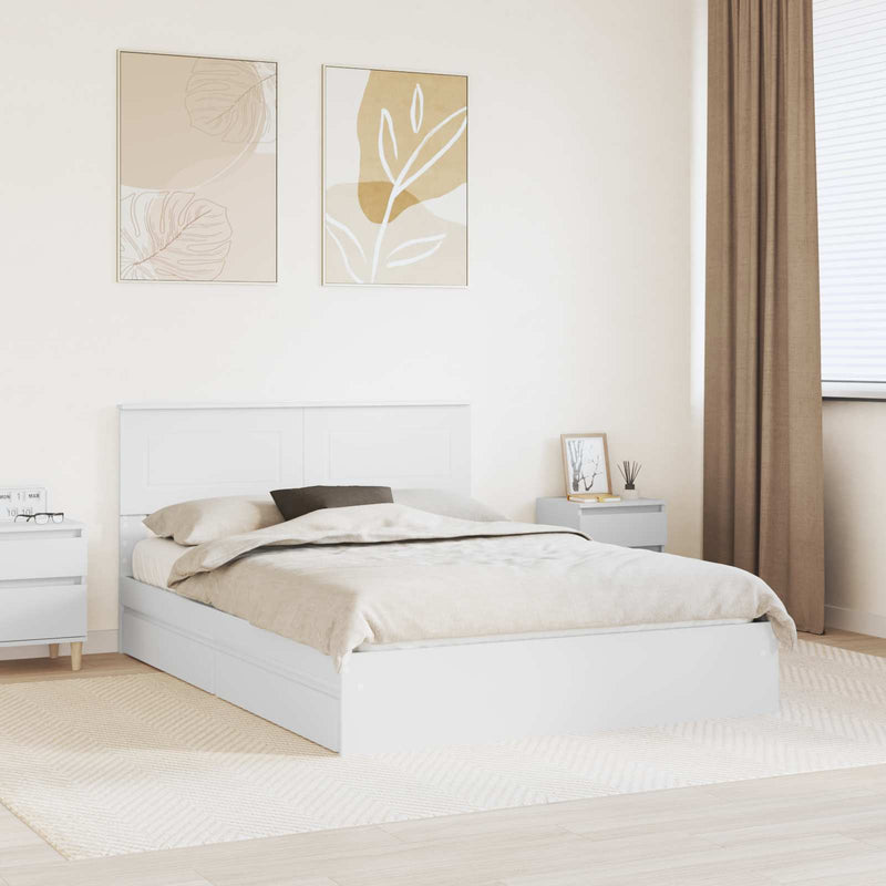 Pat cu storage cu sertar Alb 140 x 200 cm Lemn prelucrat