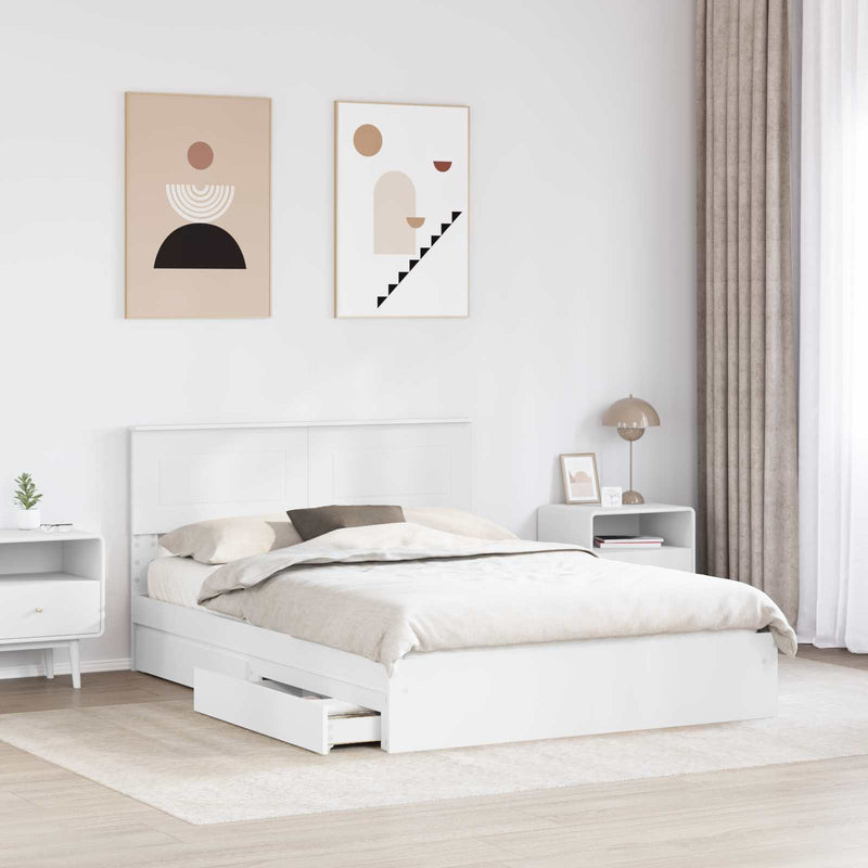 Pat cu storage cu sertar Alb 140 x 200 cm Lemn prelucrat