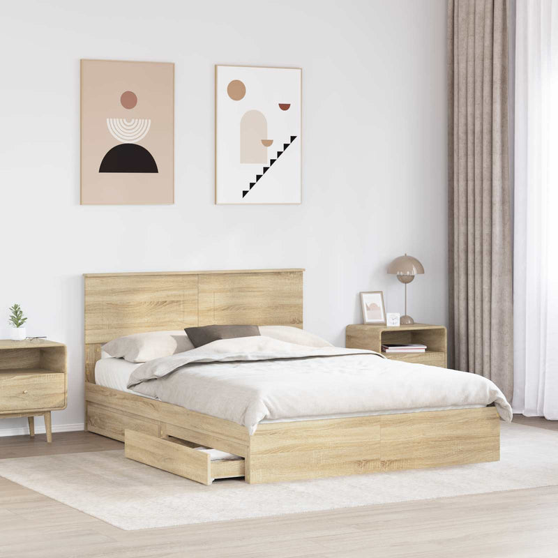 Pat cu storage Stejar Sonoma 140 x 200 cm Lemn prelucrat