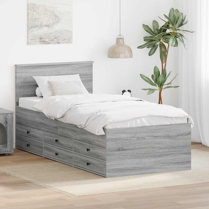 Daybed cu sertar Gri Sonoma și negru 75 x 190 cm Lemn prelucrat
