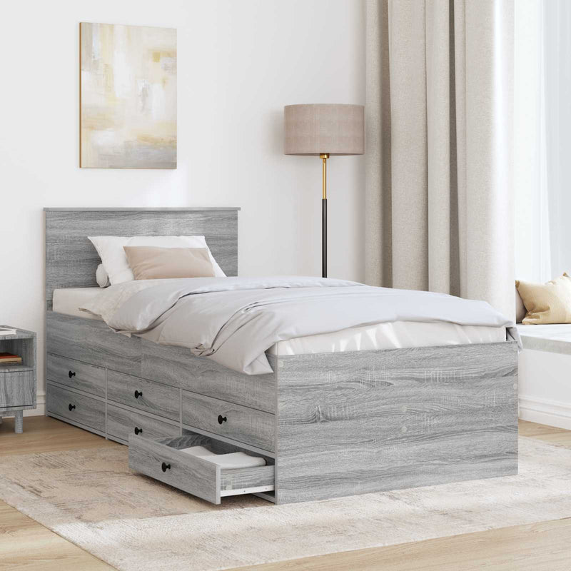 Daybed cu sertar Gri Sonoma și negru 75 x 190 cm Lemn prelucrat