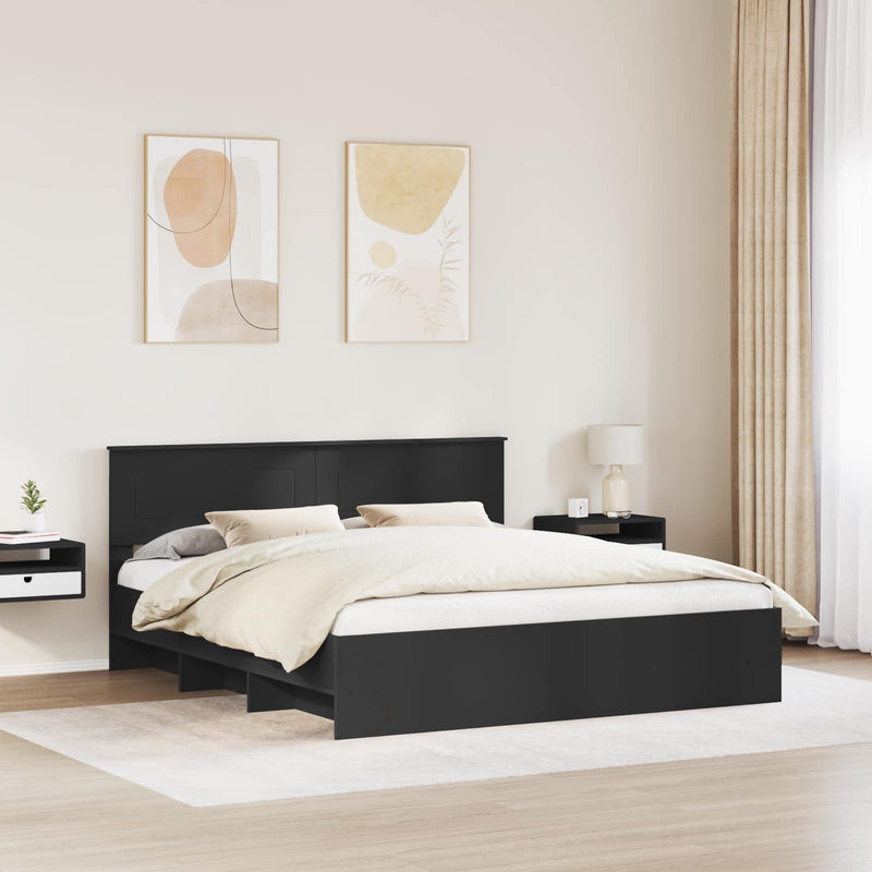 Cadru de pat cu headboard Negru 180 x 200 cm Lemn prelucrat
